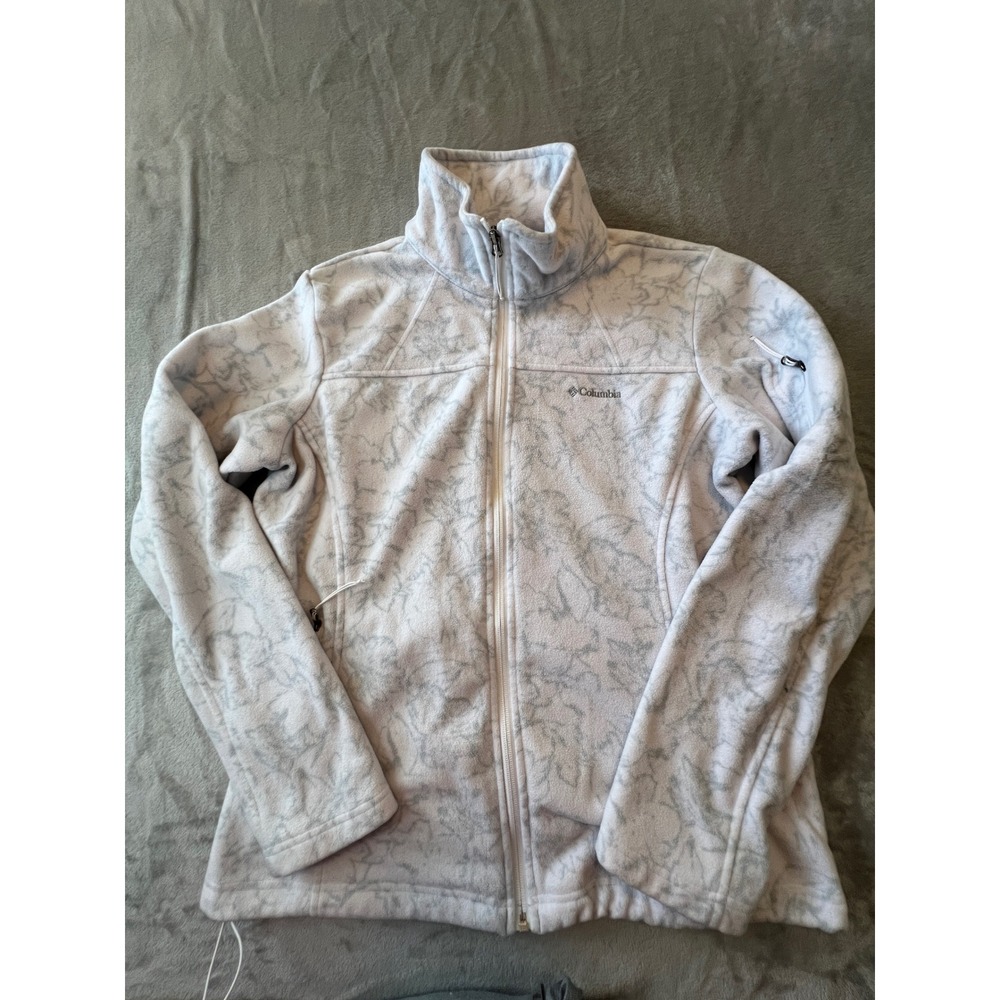 Columbia Fleece Jacket Women XL White Grey Floral Benton Springs Full Zip